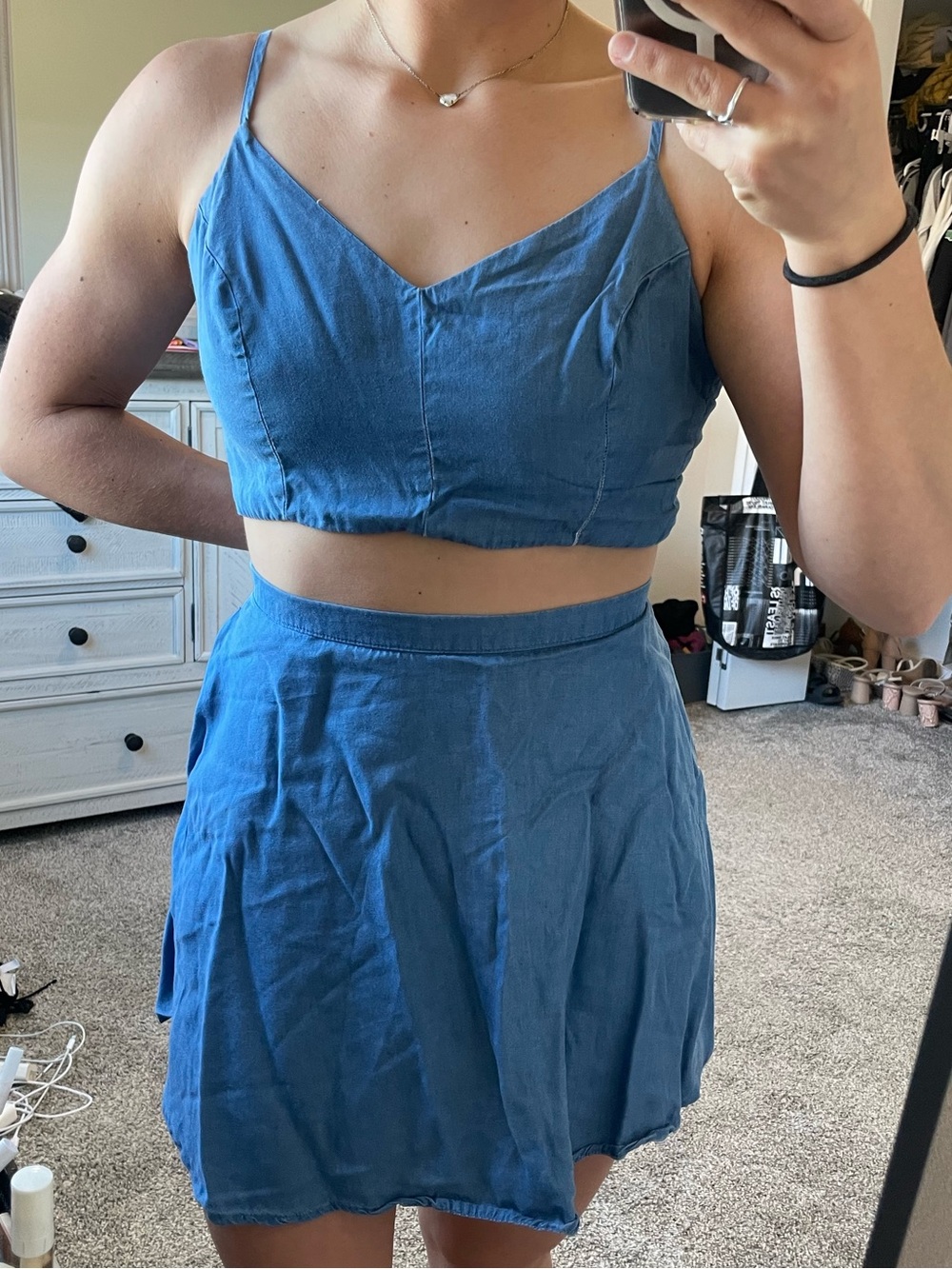 Lulu's Light Blue Two-Piece Crop Top & Skirt Set